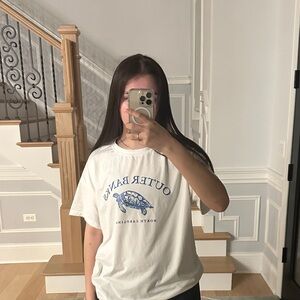 Outer Banks White Graphic Tee - Blue Turtle Print